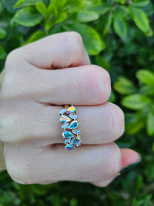 0459: Vintage: 9ct Gold Mercury Topaz Diamonds Dress Ring- amazing array of colours