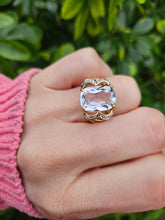 Load image into Gallery viewer, 1044: Vintage: 9ct Gold Large Glacier Topaz 8 Diamonds Cocktail Ring- sparkling statement piece.
