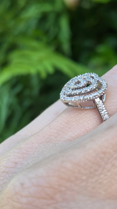 Vintage: 9ct White Gold Diamond Triple Heart Cocktail Ring