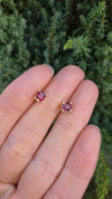 Load image into Gallery viewer, Vintage: Petite 9ct Gold Princess Cut Almandine Garnet Stud Earrings
