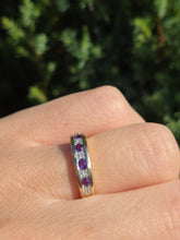 Cargar imagen en el visor de la galería, 2134: Vintage: 9ct Gold 5 Amethysts 6 Diamonds Channel Set Stacker/Half Eternity Ring
