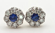 Load image into Gallery viewer, 2360:   Vintage 18ct Gold Cornflower Blue Sapphire Diamonds {1.2ct} Stud Earrings- Divine
