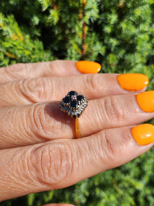 2030: Vintage; 18ct Gold French Blue Sapphires 24 natural Diamonds Geometric Set Cocktail Ring- From 1974