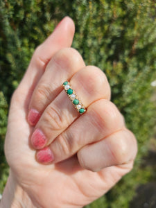 0843: Vintage: 14ct Gold Turquoise Pearls Half-Eternity/ Stacker Ring