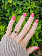 Load image into Gallery viewer, 0770: Vintage 18ct Gold Ruby 10 Diamonds Flower Head Ring- exquisite
