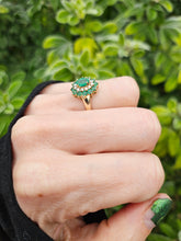 Load image into Gallery viewer, 0561: Vintage: 9ct Gold Emeralds Diamonds Flower Head Ring- simply gorgeous
