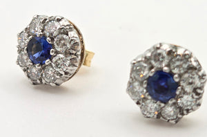 2360:   Vintage 18ct Gold Cornflower Blue Sapphire Diamonds {1.2ct} Stud Earrings- Divine