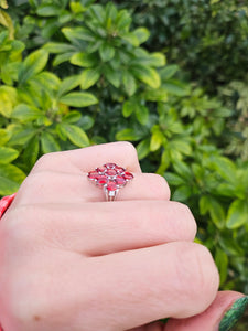 0426: Vintage: 9ct White Gold Red Topaz Diamonds Geometric Set Cocktail Ring