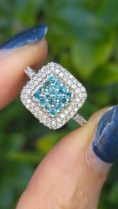 2117 Vintage: 9ct White Gold Blue & White Natural Diamonds Encrusted ring