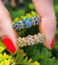 Load image into Gallery viewer, 1537: Vintage: 9ct Gold 21 Champagne Diamonds Flowerhead Trilogy Ring- a natural, sparkling beauty

