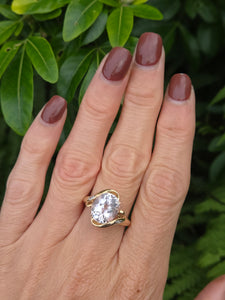 2167: Vintage; 9ct Gold Large Pink Kunzite Diamonds Cocktail Ring
