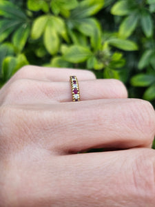 0837: Vintage: 18ct Gold Rubies Diamonds Half-Eternity/Stacker Ring- Date-Mark 1985