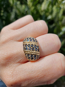 1464: Vintage: 9ct Gold 36 Green Topaz Statement Ring- a substantial piece