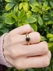 0998: Vintage: 9ct Gold Black Diamond White Diamonds Signet Ring- salt & pepper, eye candy