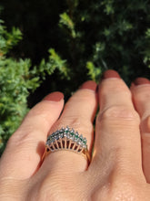 Load image into Gallery viewer, 6096: Vintage 18ct Gold 9 Emeralds 18 Diamonds Tiered Cluster Ring- fabulous, natural sparkle
