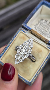 2507: Vintage 9ct White Gold 35 Natural Diamonds Marquise Set Ring
