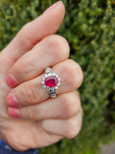 Cargar imagen en el visor de la galería, 1383: Vintage; 18ct White Gold Ruby (1.1ct) Diamonds (0.73ct) Ring- exquisite eye candy
