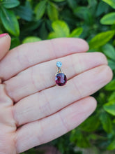 Load image into Gallery viewer, 0230: Vintage: 9ct Gold Almandine Garnet Diamonds Pendant- petite &amp; graceful
