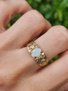 1851: Antique: 9ct Rose &amp; Yellow Gold Opal Signet Ring- Rare Find