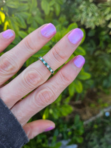 0709: Vintage: 9ct Yellow Gold Emeralds Diamonds Stacker Ring - demure, sparkling