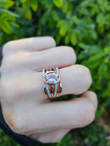 0884: Vintage: 9ct Rose Gold Large Pink Morganite Diamonds Cocktail Ring- Wow