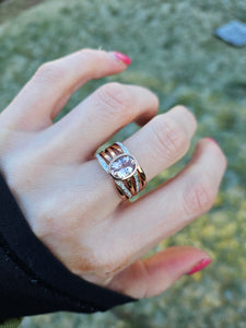 0884: Vintage: 9ct Rose Gold Large Pink Morganite Diamonds Cocktail Ring- Wow