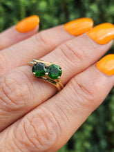 Load image into Gallery viewer, 1899: Vintage: 9ct Gold Green Diopsides Crossover Promise Ring- enchanting
