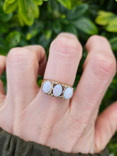 Load image into Gallery viewer, 0170: Vintage: 9ct Gold Cabochon White Opal Trilogy Ring- Date Mark 1974 -50 years old
