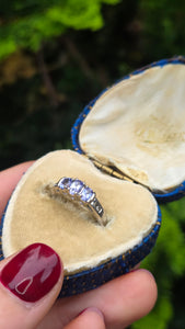 2457: Vintage: 9ct White Gold Violet Blue Tanzanites Natural Diamonds Dress/Stacker Ring