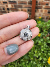 Load image into Gallery viewer, 1629: Vintage: 9ct White Gold Black &amp; White Diamonds Football Pendant- back of the net!
