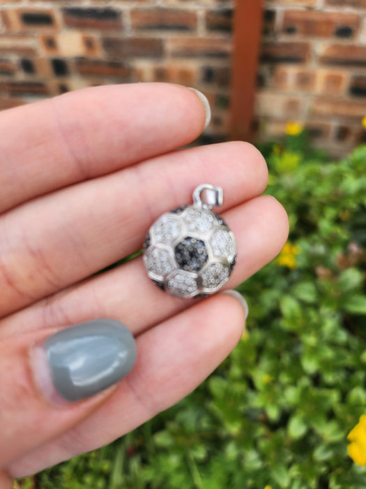 6371 Vintage: 9ct White Gold Black & White Diamond Football Pendant