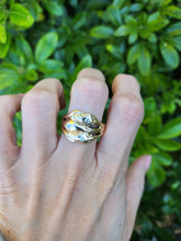 Load image into Gallery viewer, 8203: Vintage: Statement 9ct Gold Diamonds Three Heads Snake Ring
