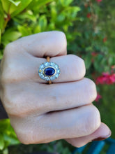 Load image into Gallery viewer, 9056: Vintage Old: 18ct Gold French Blue Sapphire Diamonds Cluster Ring
