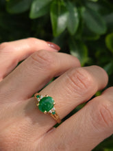 Load image into Gallery viewer, 2011: Vintage: 14ct Gold 3 Emeralds Diamonds Dress Ring- Art deco style
