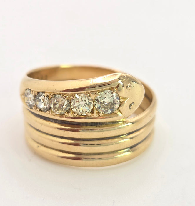 6441 Vintage: Statement 18ct Gold Natural Diamonds (0.63ct) Snake Ring