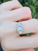 Load image into Gallery viewer, 0849:Vintage: 9ct Cabochon White Opals Trilogy Sapphires Dress Ring
