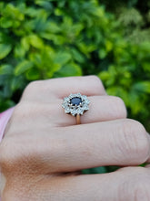 Load image into Gallery viewer, 0744: Vintage: 9ct Gold French Blue Sapphire 10 Diamonds Cluster Ring-Date-Mark 1976
