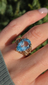 Vintage: Statement 9ct Gold Pear-Cut Swiss Blue Topaz Cocktail Ring