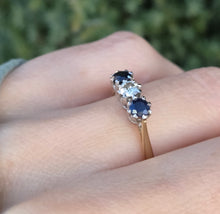 Load image into Gallery viewer, Vintage: 18ct Gold Platinum French Blue Sapphires Round Full Cut Diamond Ring
