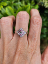 Load image into Gallery viewer, 8269: Vintage 9ct White Gold Art Deco Style Pink Sapphires Diamonds Panel Ring
