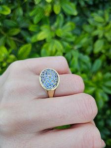 0522: 9ct Gold Violet Blue Tanzanites  Statement Cocktail Ring