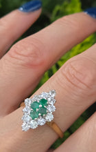Load image into Gallery viewer, 2318: Vintage: 18ct Gold Emeralds Diamonds Marquise Set Art Deco Style Ring- From 1977
