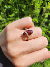 Load image into Gallery viewer, 1635: Vintage: 9ct Gold Pear-Cut Almandine Garnet 18 Diamonds Dress Ring
