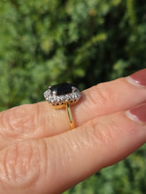 Cargar imagen en el visor de la galería, 9065: Vintage: 18ct Gold Blue Sapphire (2ct) Diamonds Art Deco Style Ring-
