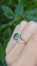 Load image into Gallery viewer, 2248 Vintage 18ct Gold Round Cut Blue Zircon (4.25ct)  Diamonds 3-Stone Ring

