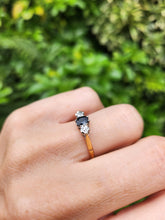 Load image into Gallery viewer, 1926: Vintage: 18ct Gold French Blue Sapphire Diamonds 3-Stone Straight Ring- From 1973
