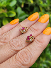 Load image into Gallery viewer, 2055: Vintage: 9ct Gold Rubies Diamonds Stud Earrings- elegant ear candy
