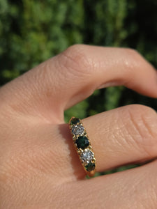 1883: Vintage; 18ct Gold Tsavorite Green Garnets Natural Diamond Stacker/Half- Eternity Ring- From 1969