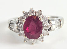 Load image into Gallery viewer, 6335 Vintage; 18ct White Gold Ruby (1.1ct) Diamonds (0.73ct) Ring
