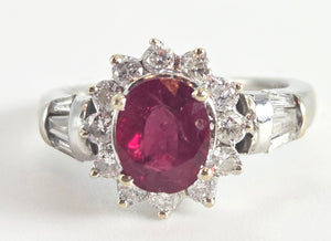 6335 Vintage; 18ct White Gold Ruby (1.1ct) Diamonds (0.73ct) Ring